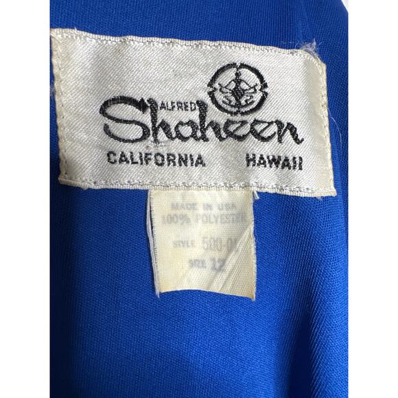 1970s Alfred Shaheen Blue Paisley Jumpsuit Set w Fringe Shawl medium - Picture 12 of 14